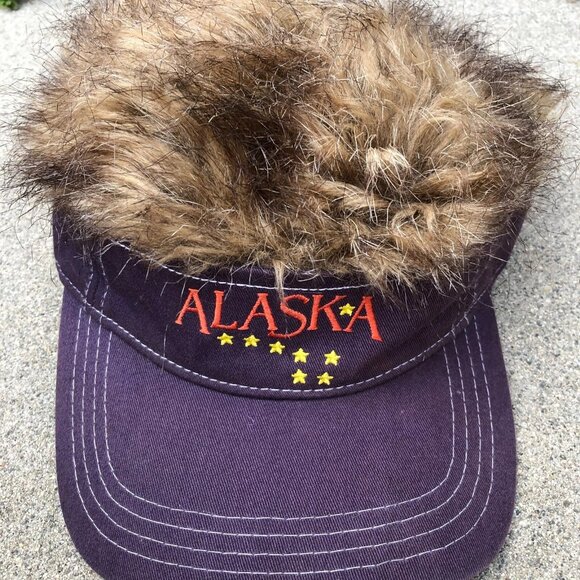 Vintage ARCTIC CIRCLE Fuzzy Sherpa Hat Men's Purple Alaska Adjustable Cap - Picture 3 of 6